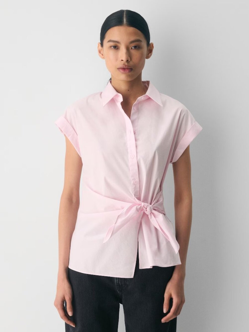 Babaton Aritzia Blueprint Cotton Poplin Tie Waist Shirt Villa Pink Large